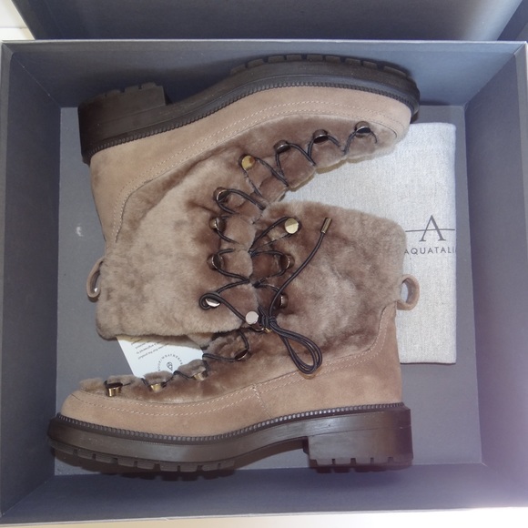 Aquatalia | Lorena Suede/Shearling Boots | Taupe Made in Italy Size 7 New in Box - Picture 6 of 10